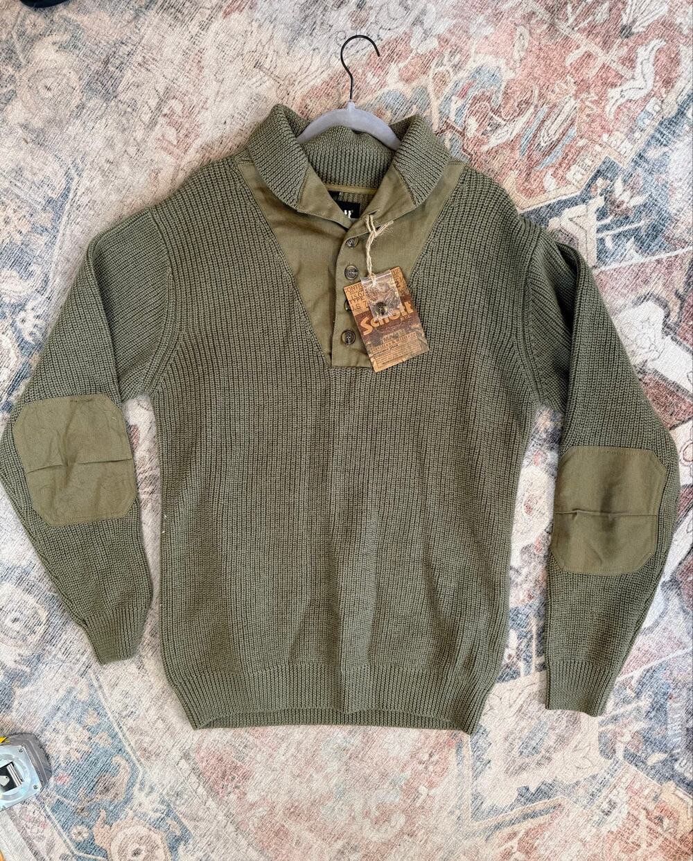 Schott NYC NWT WWII-Style Wool Blend Jeep Sweater – OD Green, Sz Large, MP $225